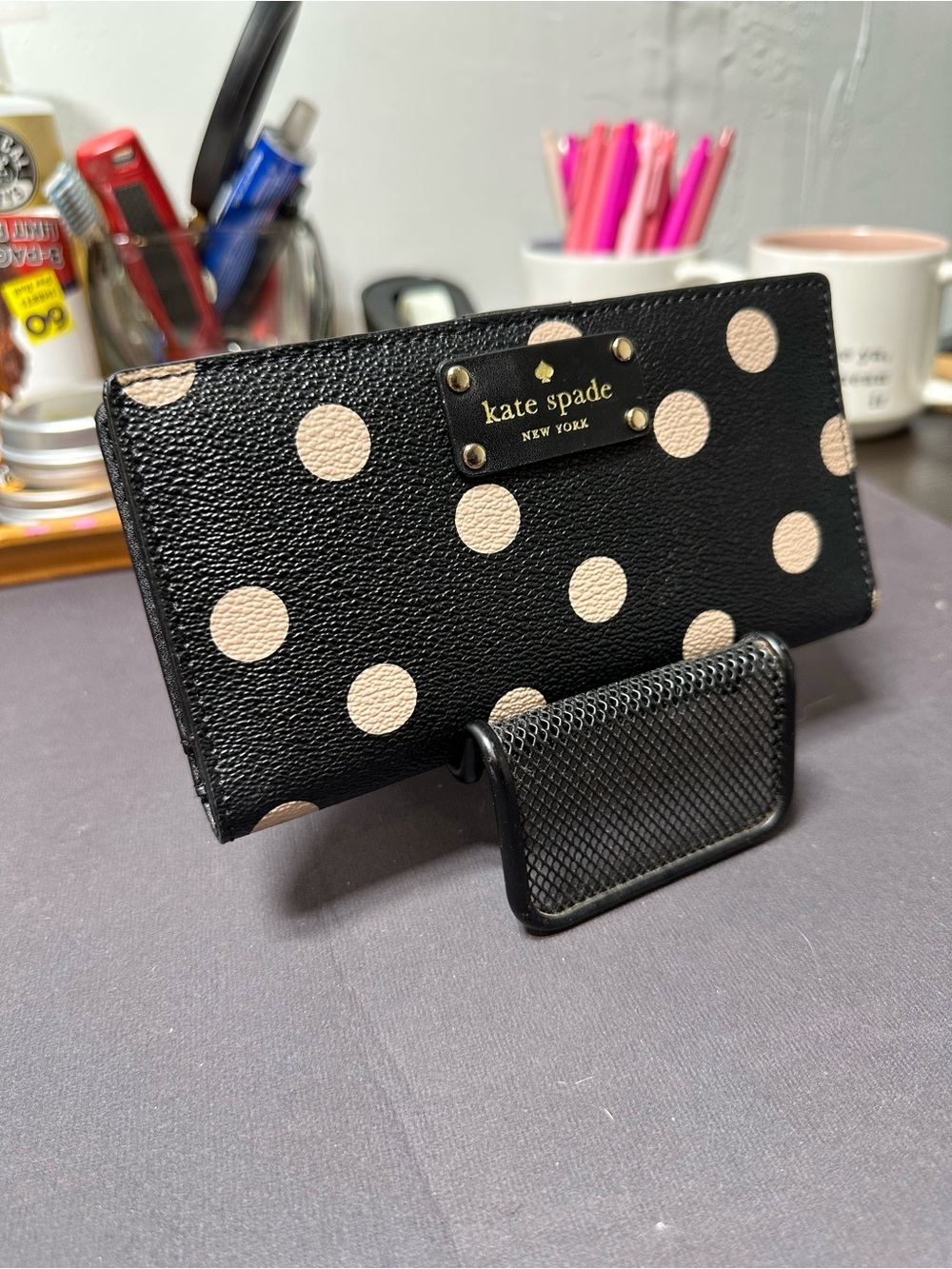kate spade Black Wallet with Cream Polka Dots - Picture 5 of 7